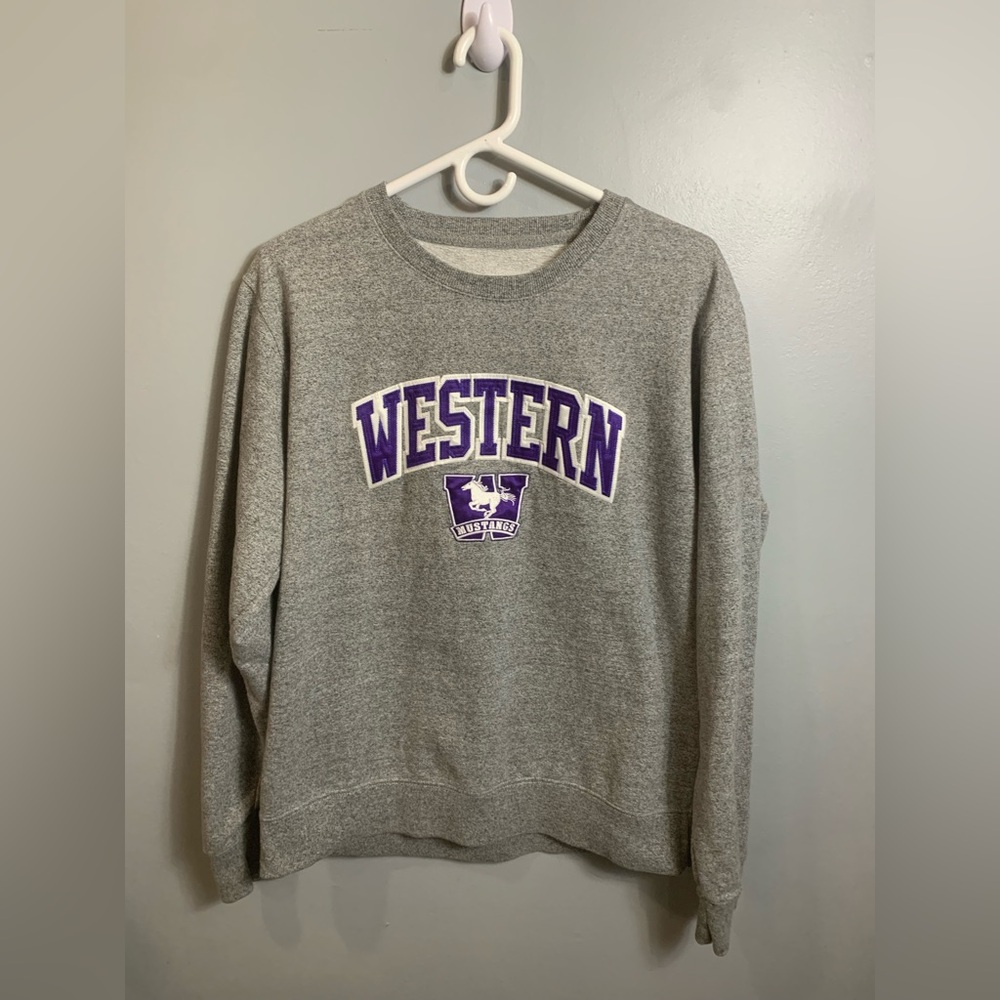 Classic Gray and Purple Crewneck Sweater with Bold Lettering